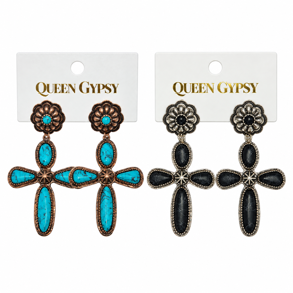 Turquoise Trail Cross Earrings