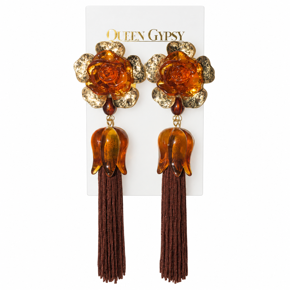 Gilded Amber Rose Earrings