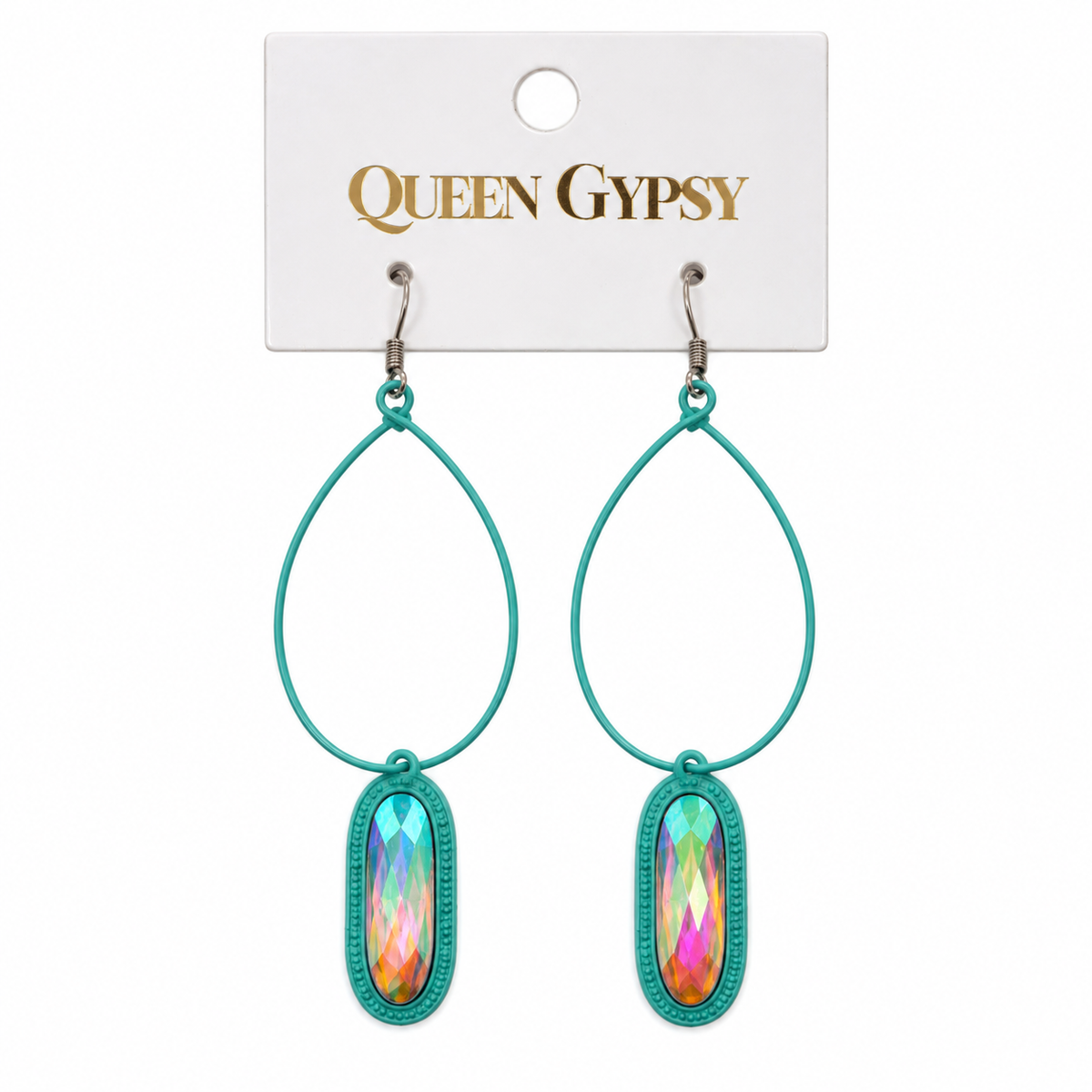 Prismatic Teardrop Wire Loop Earrings