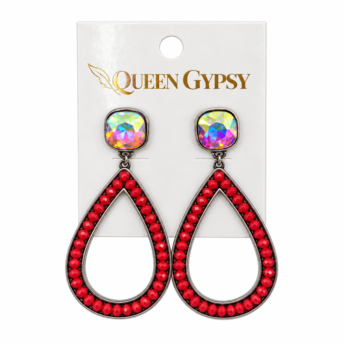 Channel Set Beaded Teardrop Earrings