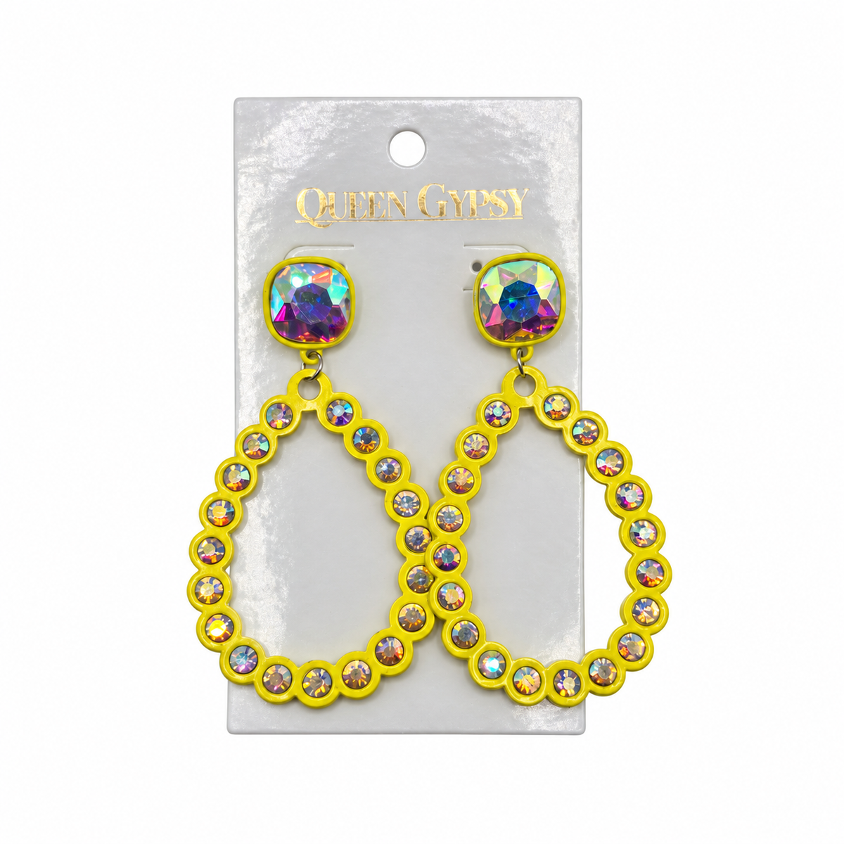Neon Yellow AB Crystal Teardrop Earrings