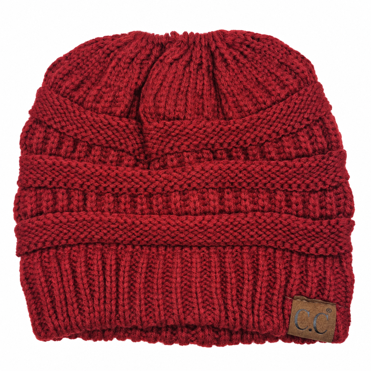 Burgundy Bliss Messy Bun Beanie