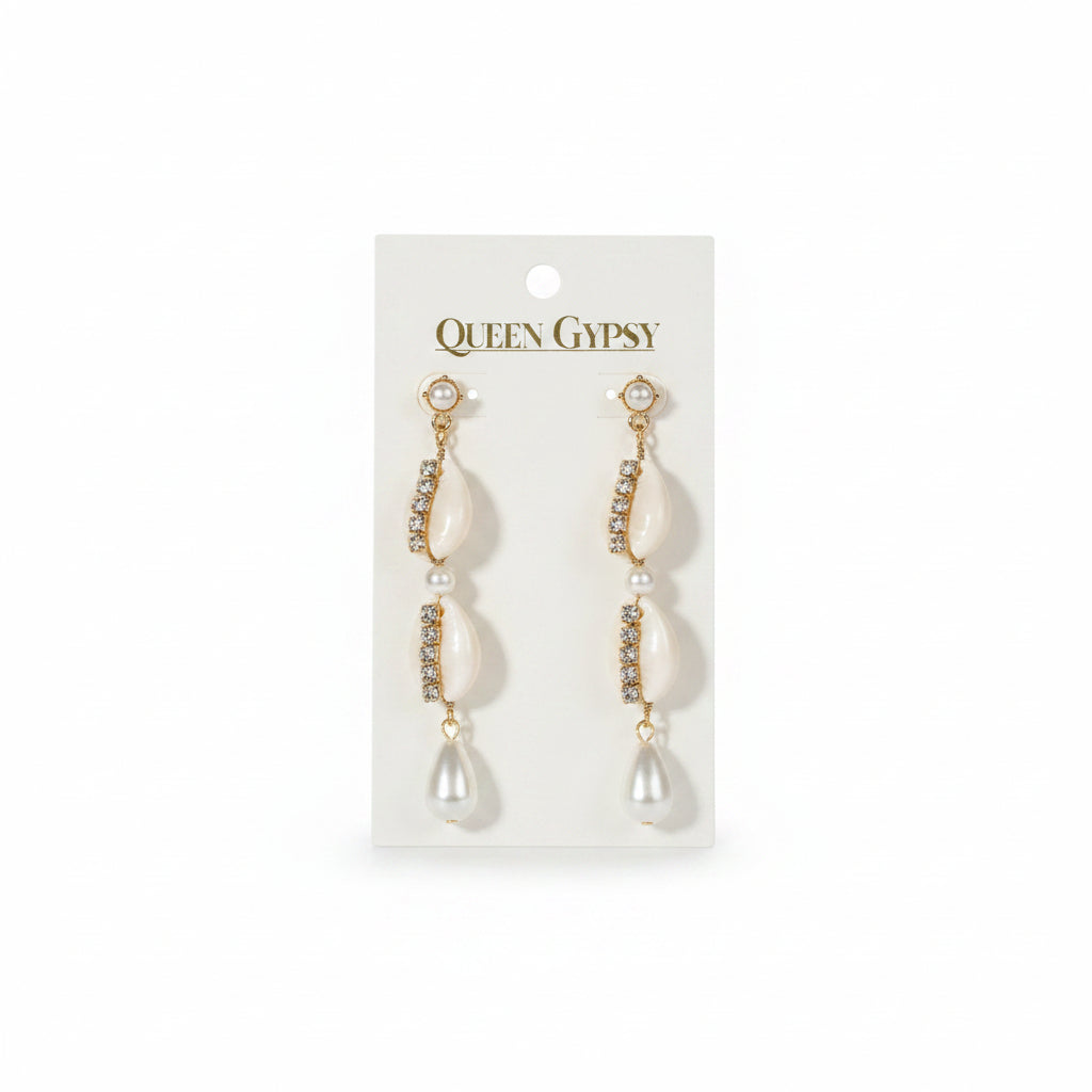 Shell & Pearl Crystal Drop Earrings