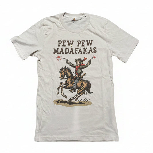 Pew Pew Madafakas T-Shirt on Dust with Crystals