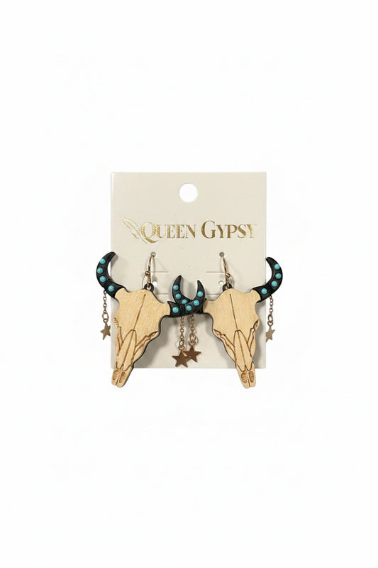 Wooden & metal skull earrings