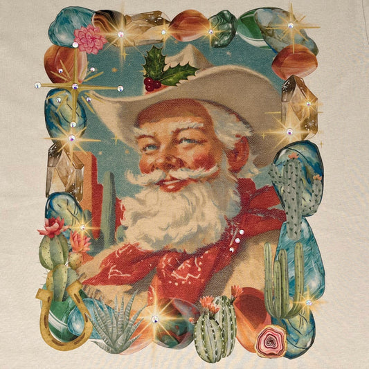 Southwest Santa T-Shirt on Natural with Crystals