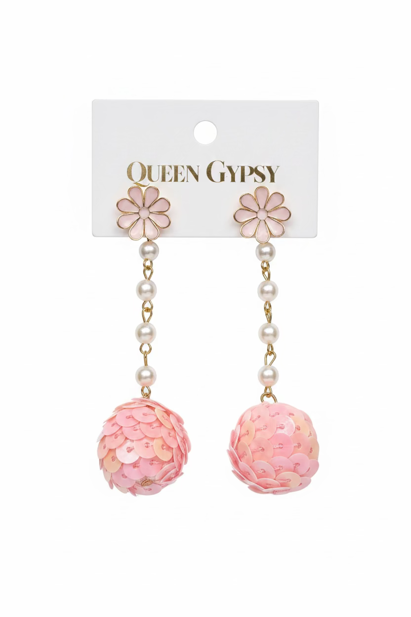 Sequin Ball Drop Dangle with Daisies