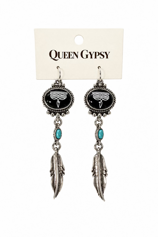 Boot Stitch Feather Earrings