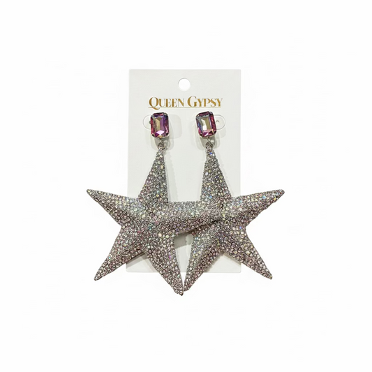 Large pave' star crystal earrings