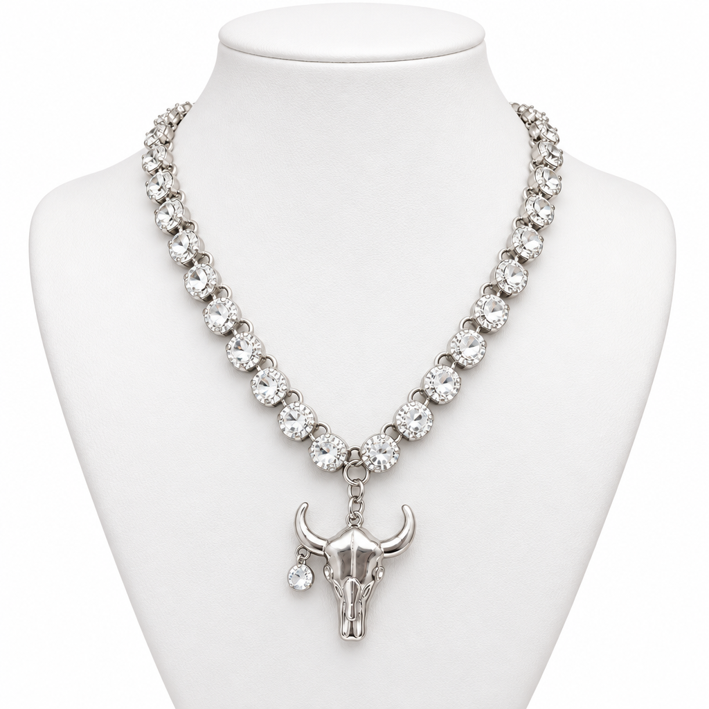 Rhinestone Rodeo Skull Necklace