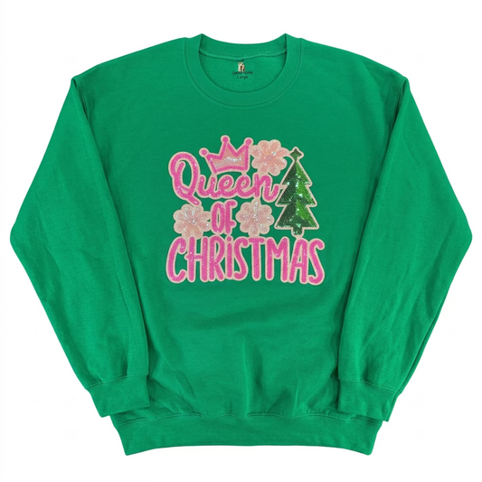 Queen of Christmas Patch sweatshirt on Green