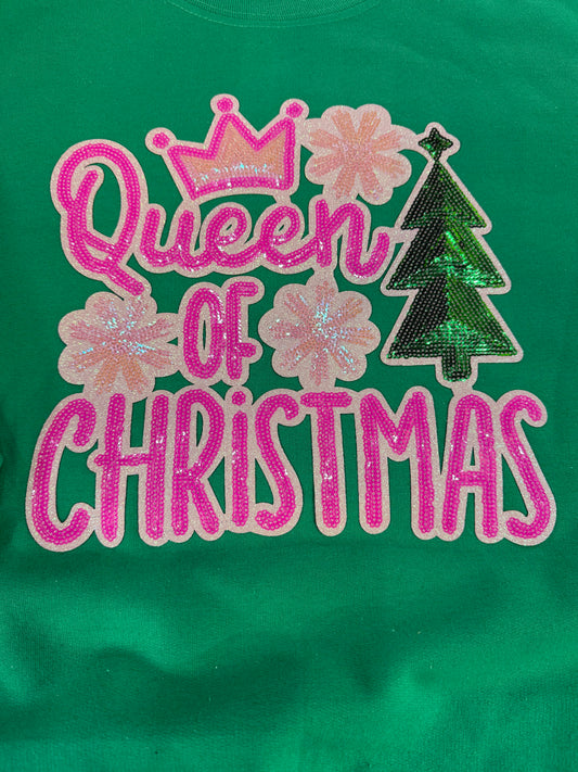 Queen of Christmas Patch sweatshirt on Green