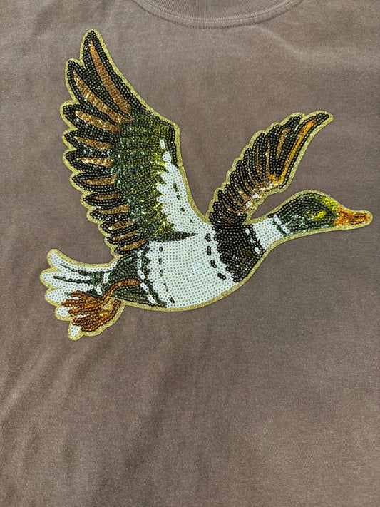 Soaring Mallard Sequin Patch T-Shirt on Espresso