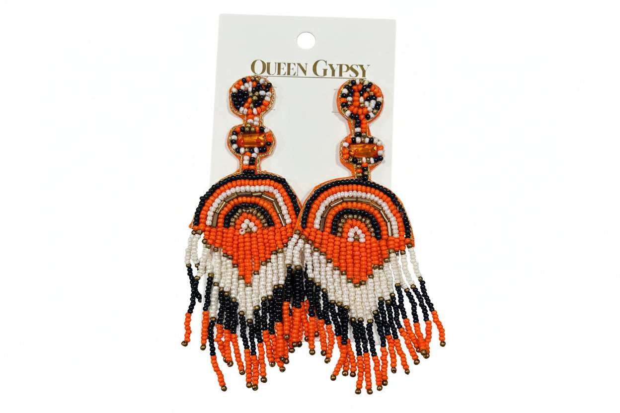 Orange White and Blue Dangle Earrings