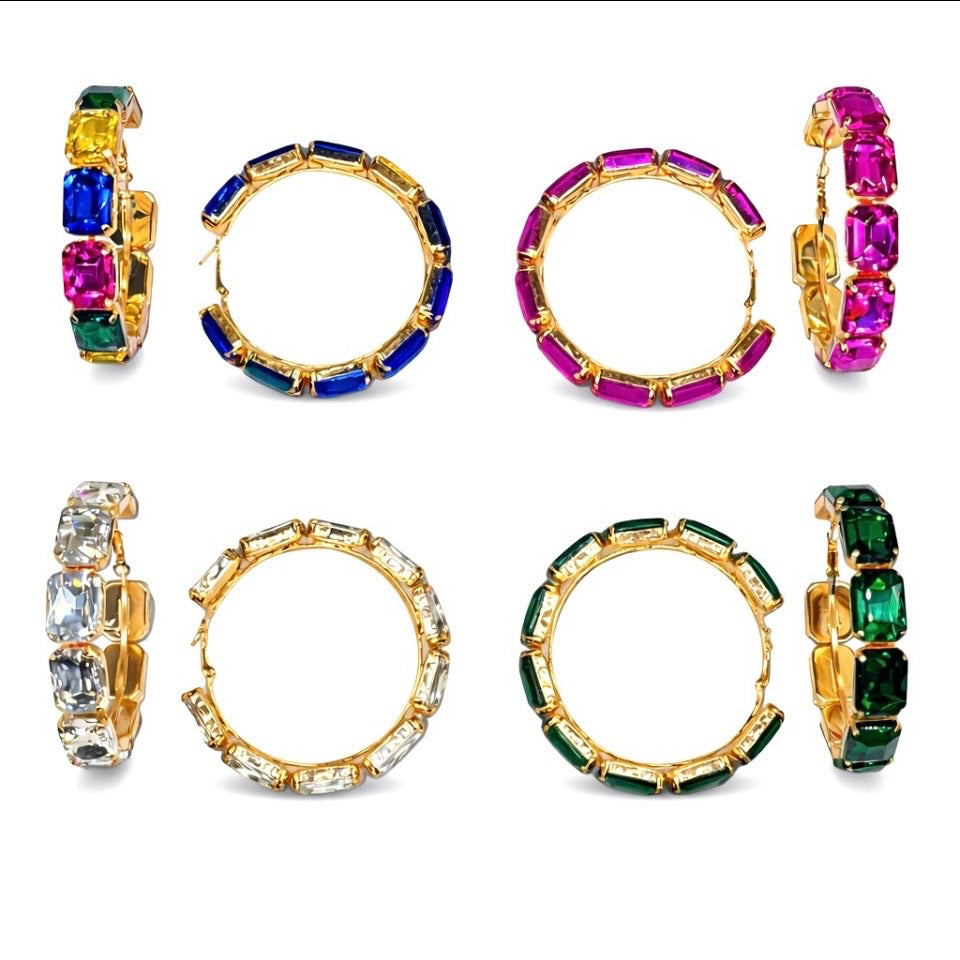 Large Stone Hoops Gold Assorted