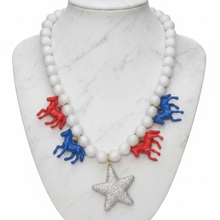 Patriotic Ponies Charm Necklace