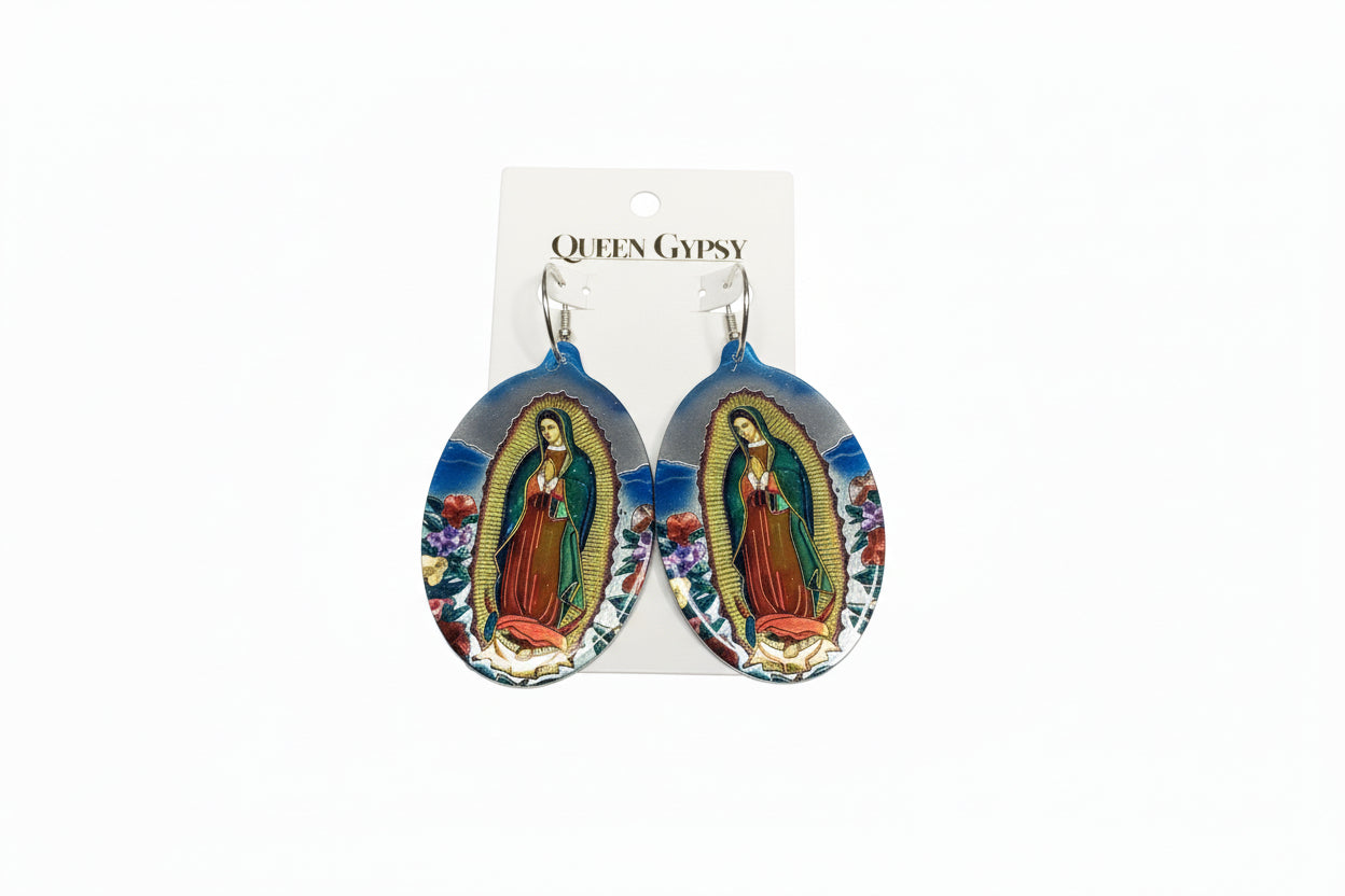 QG-Virgin Mary hoop Oval earrings