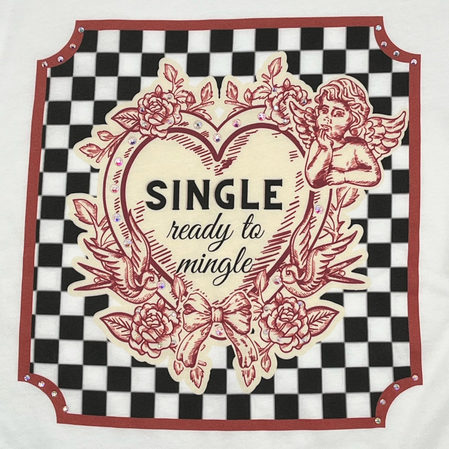 Ready to Mingle T-Shirt on White with Crystals