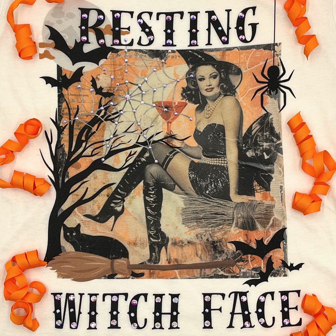 Resting Witch Face T-Shirt on Natural with Crystals