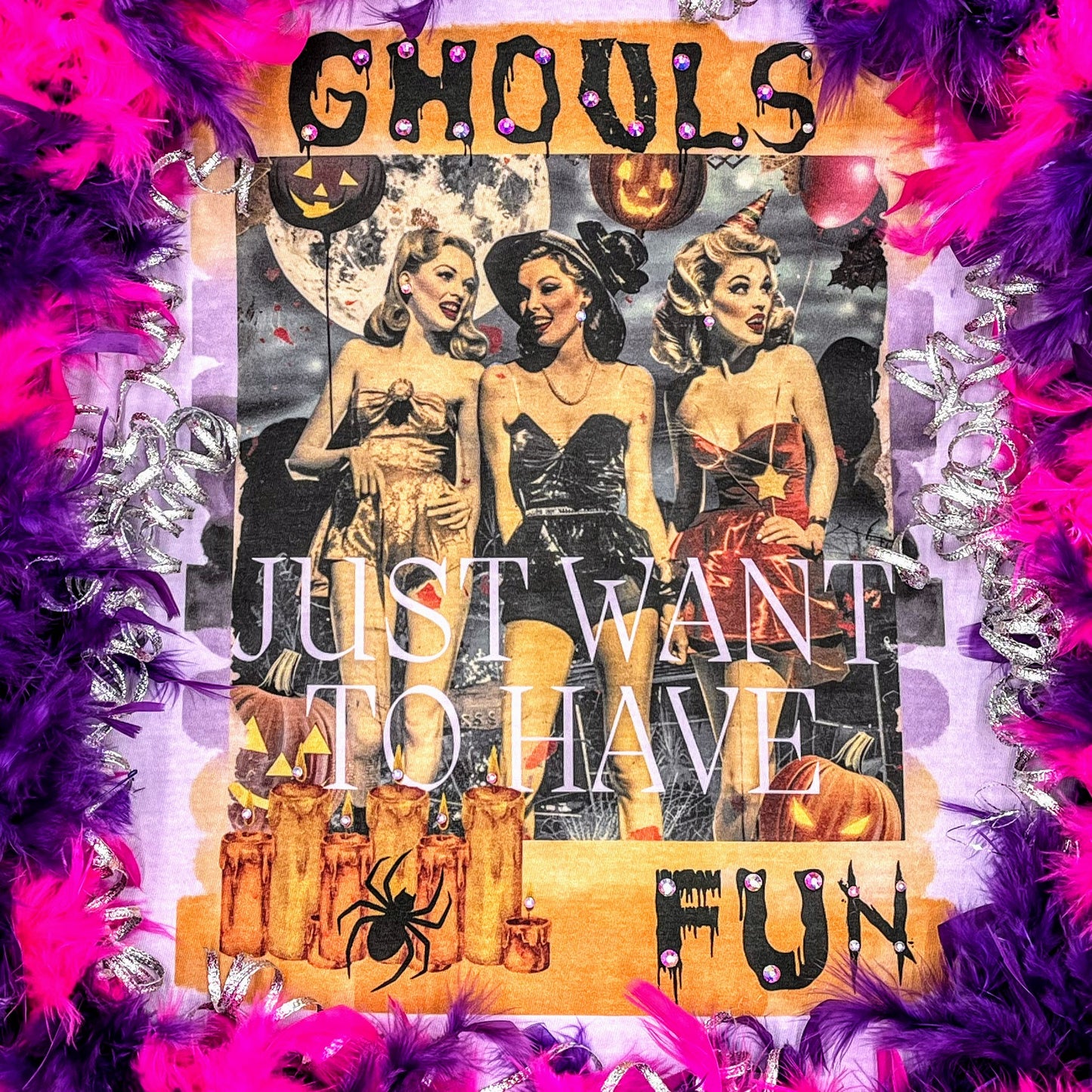 Ghouls want to have fun T-Shirt on Lavender with Crystals