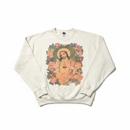 Jesus Sweatshirt on Tan with Crystals