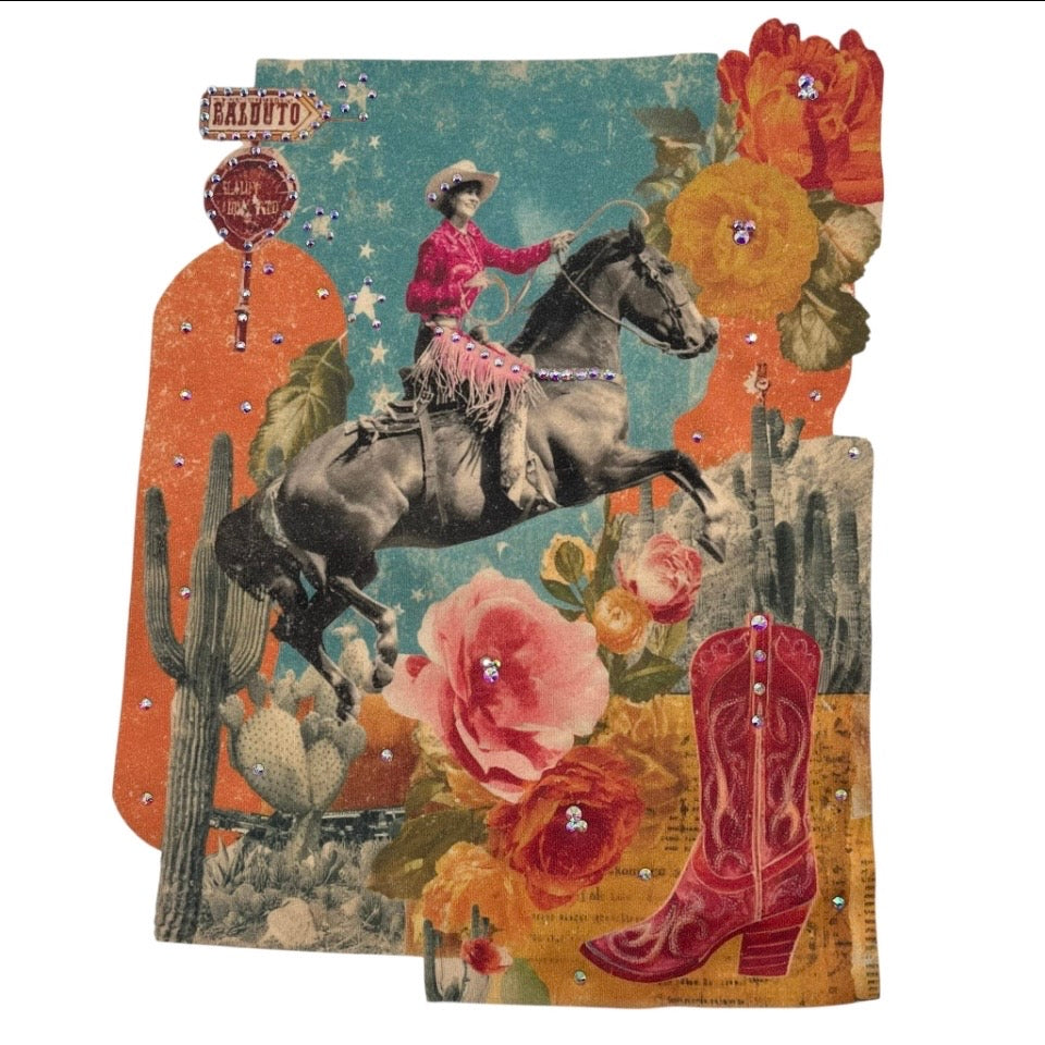 Pop Art Cowgirl T-shirt on Natural with Crystals