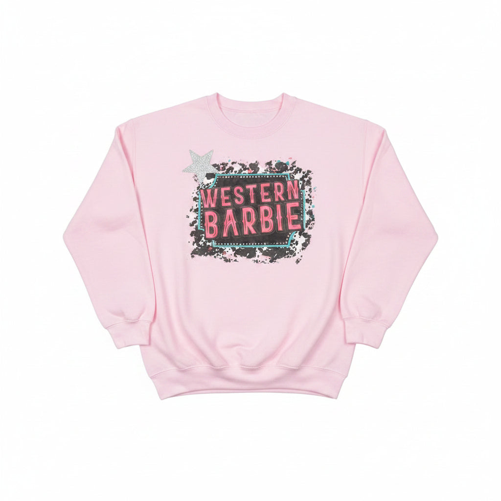 Western Barbie Sweatshirt on Pink with Crystals