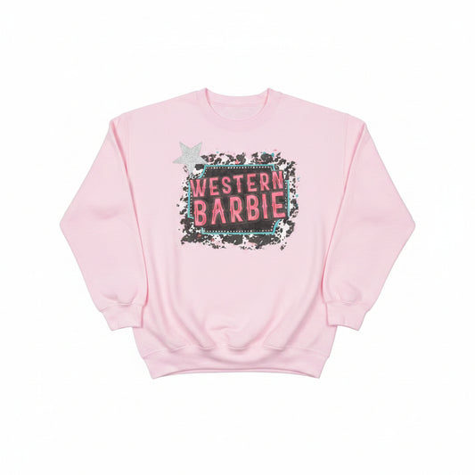 Western Barbie Sweatshirt on Pink with Crystals
