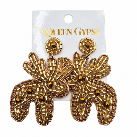 Golden Prancer Reindeer Beaded earrings