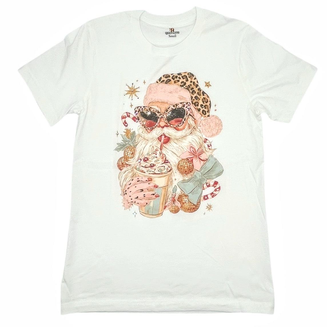 Sassy Santa T-shirt on White with Crystals
