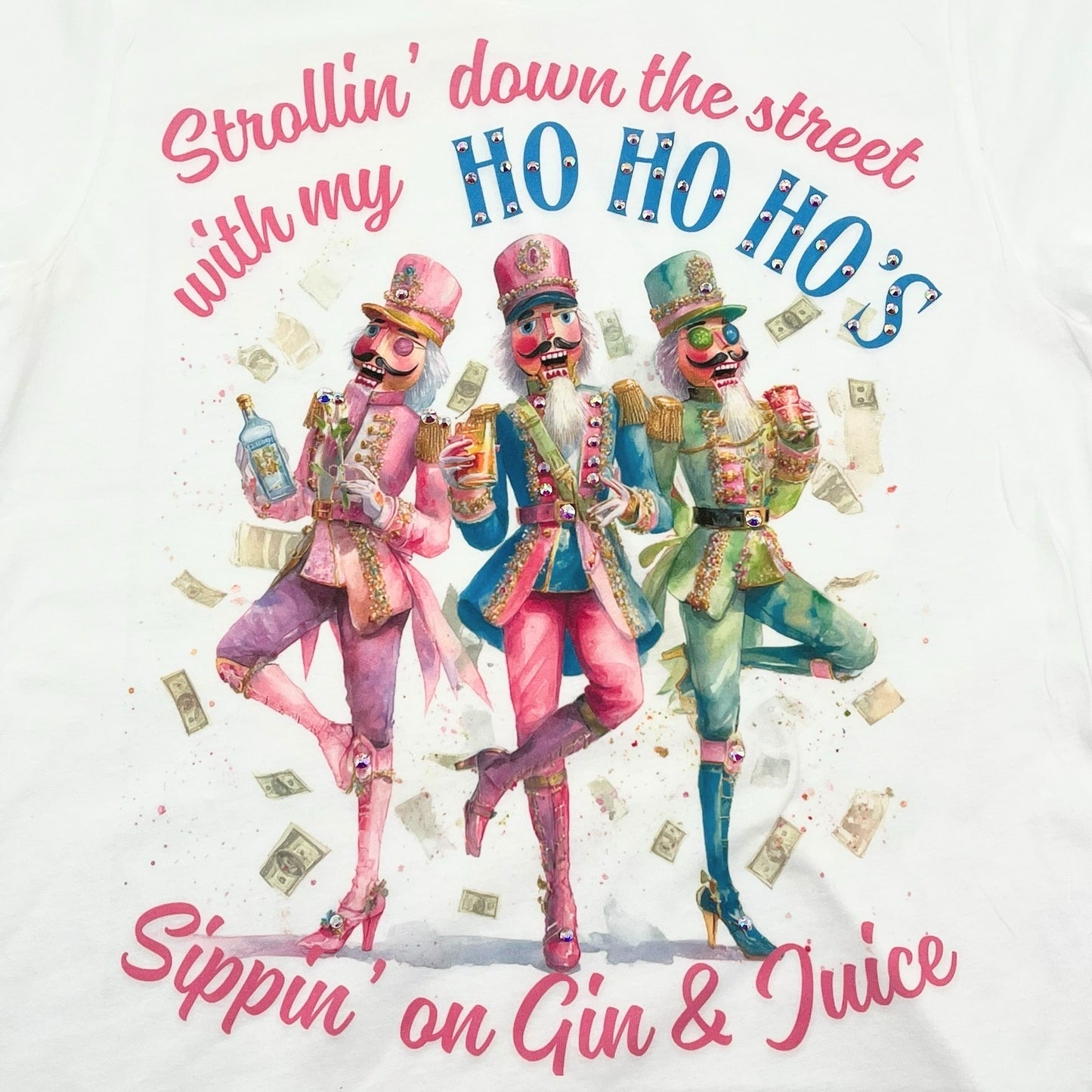 Gin & Juice T-Shirt on White with Crystals