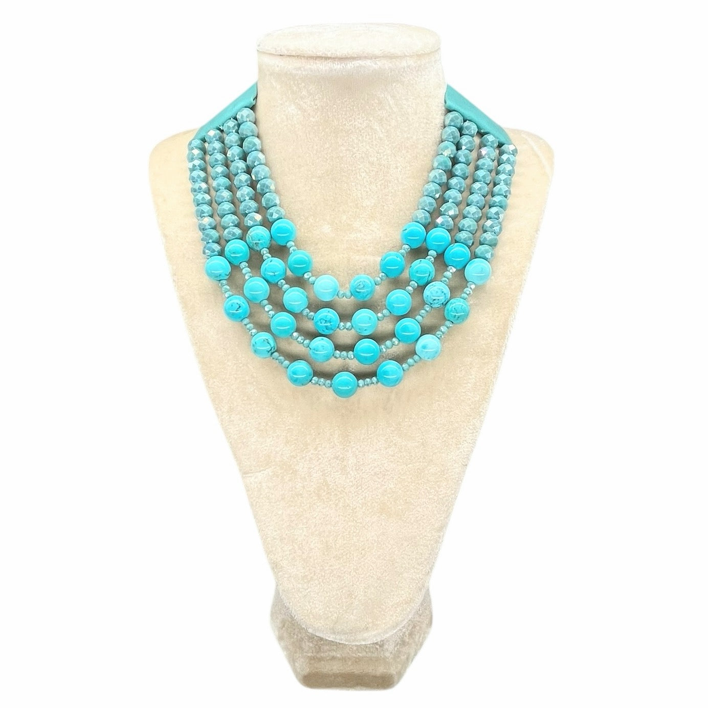 Premium stone Faceted Beaded Multi Strand Layered Faux Leather Necklace