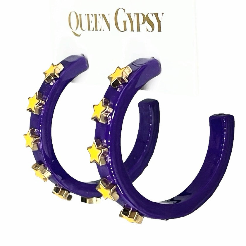 Purple hoops with yellow stars