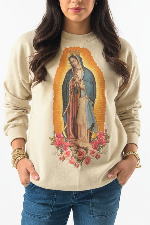 Guadalupe Sweatshirt on Tan with Crystals