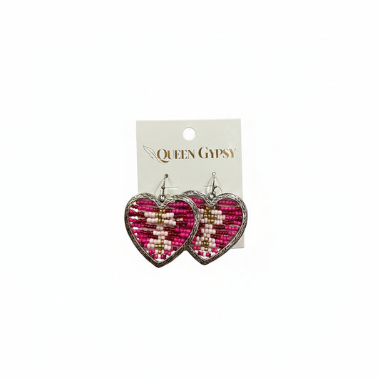 Navajo bead heart dangle earrings