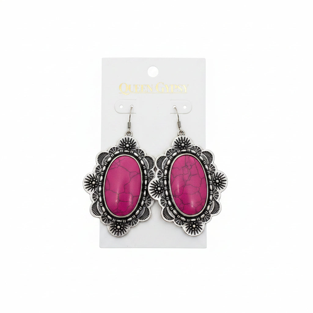 Western flower Conch stone dangle earring
