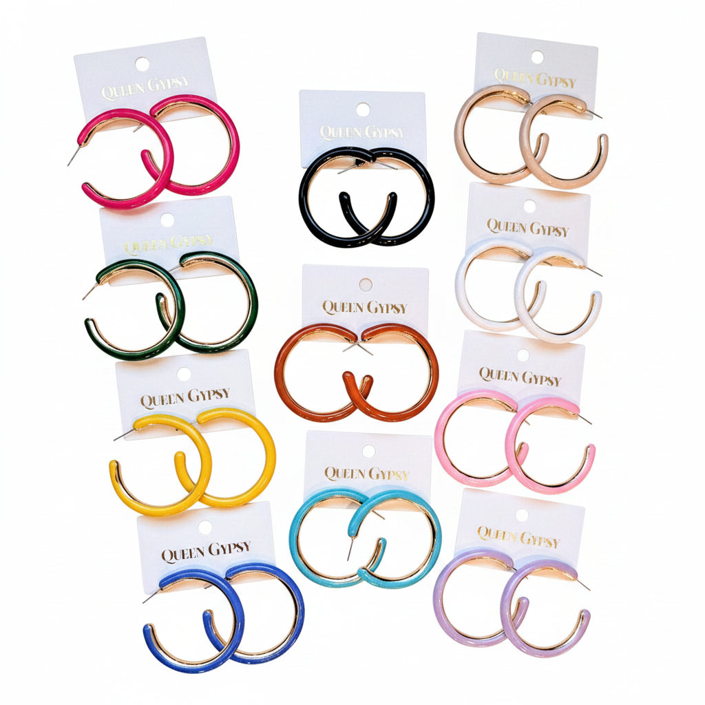 Enamel Hoop Earrings Assorted 1