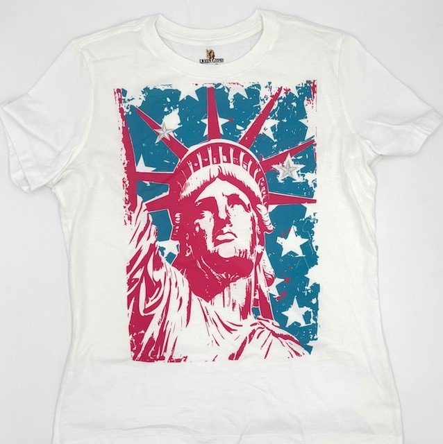 Lady Liberty T-Shirt on White with Crystals