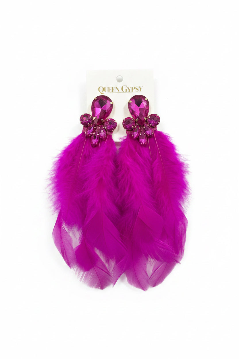 Feather & Crystal Drop Earrings