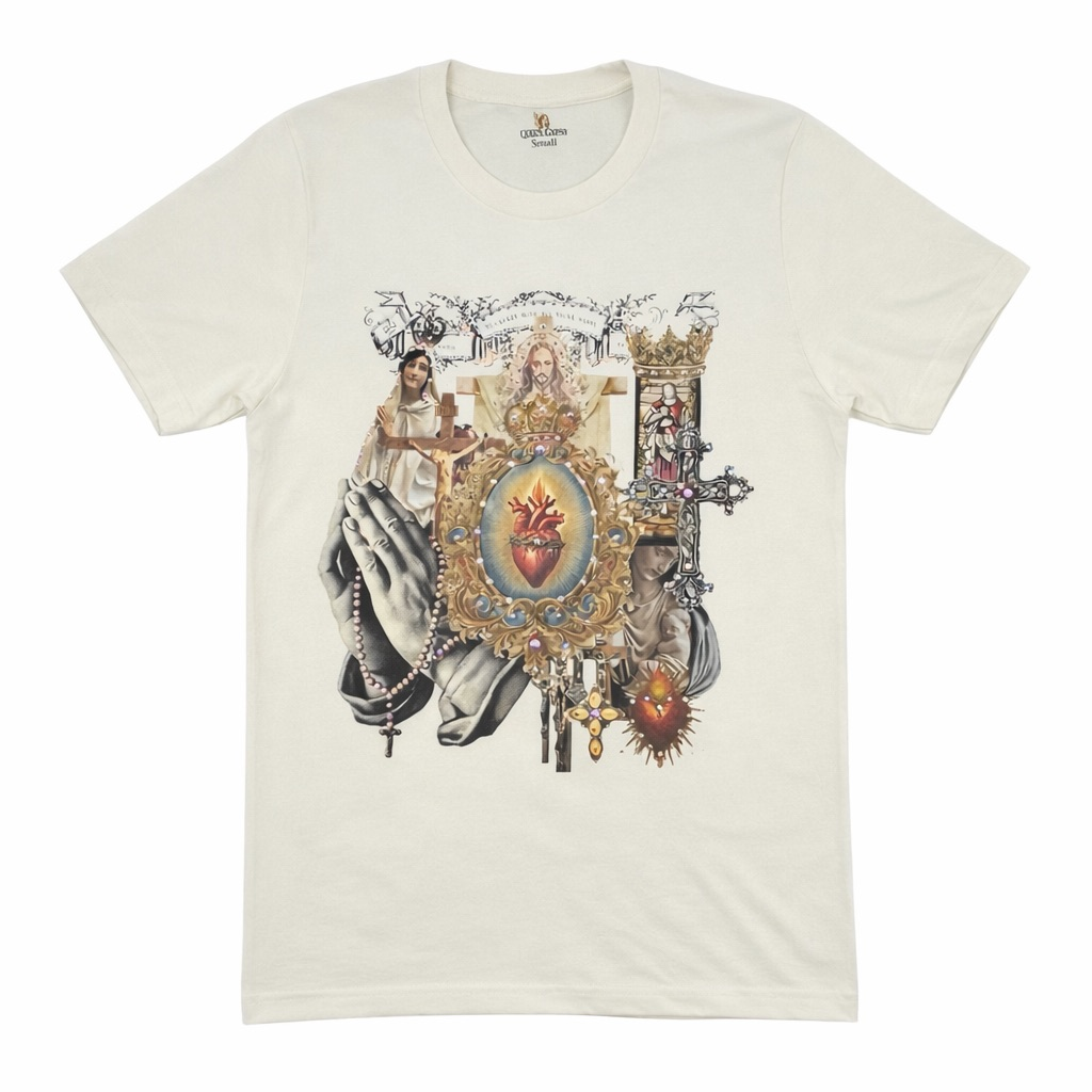 Gothic Collage T-shirt on Natural with Crystals