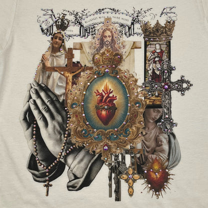 Gothic Collage T-shirt on Natural with Crystals