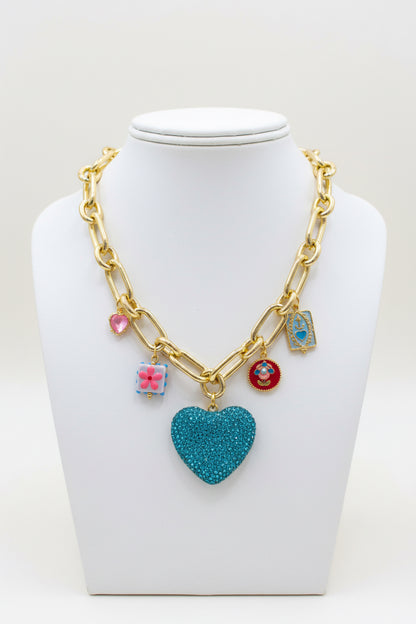Blue Crush Heart Charm Necklace