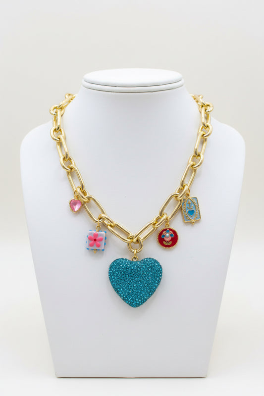 Blue Crush Heart Charm Necklace