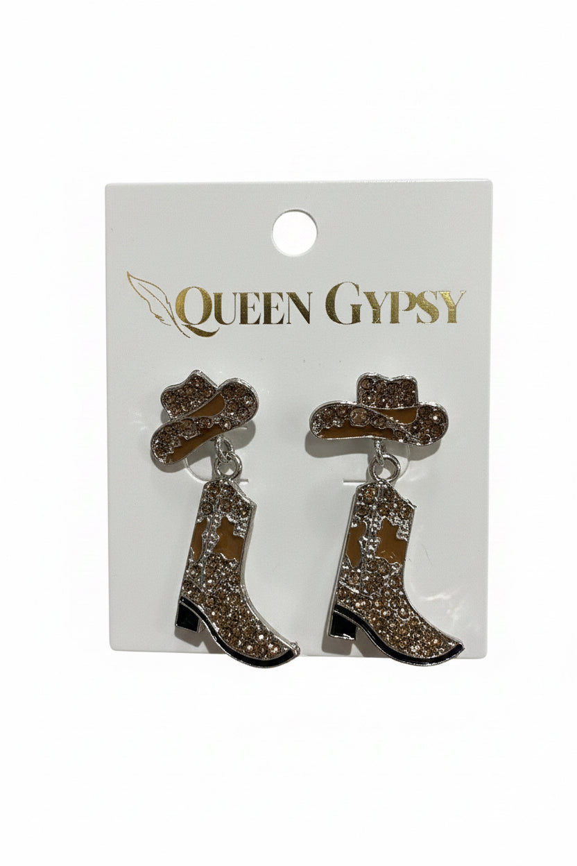 Pave Crystal Boots and Hat Earring