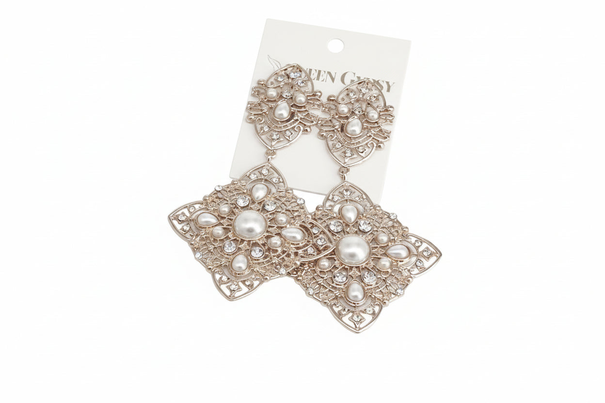 Filigree and Crystal statement earrings-clip on