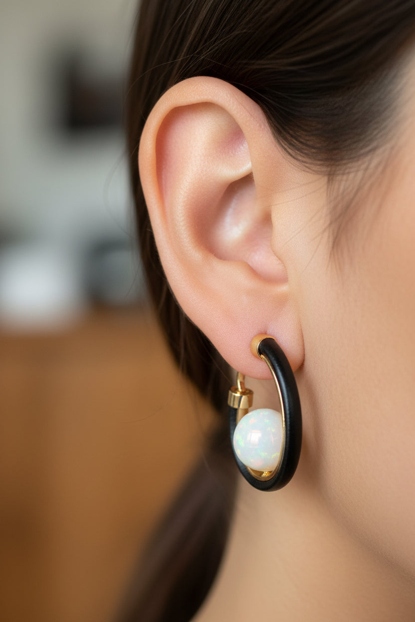 Leather Drop Pearl Earring