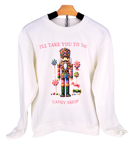 Candy Shop Sweatshirt on White with Crystals