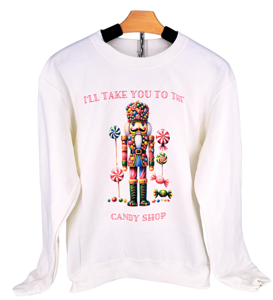 Candy Shop Sweatshirt on White with Crystals