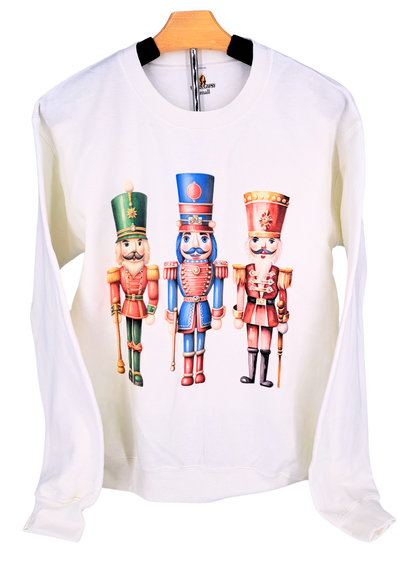 Traditional Nutcracker Sweatshirt on White with Crystals