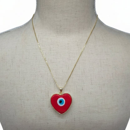 Protective Eye Enameled Heart Necklace